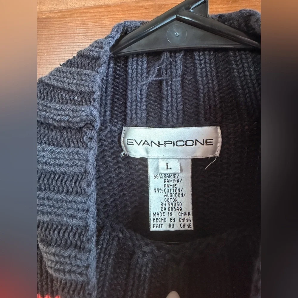 Vintage Evan Picone Heavy Cotton Blend Sweater Black & Red Striped SZ L